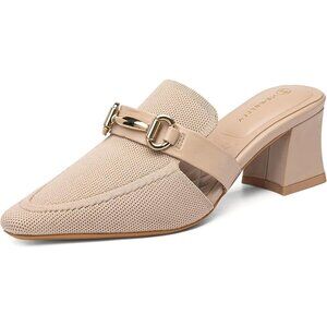 🆕 Mousse Fit Apricot Mesh Knit Women’s Mules Slip-On Block Heel Pointed Sandals